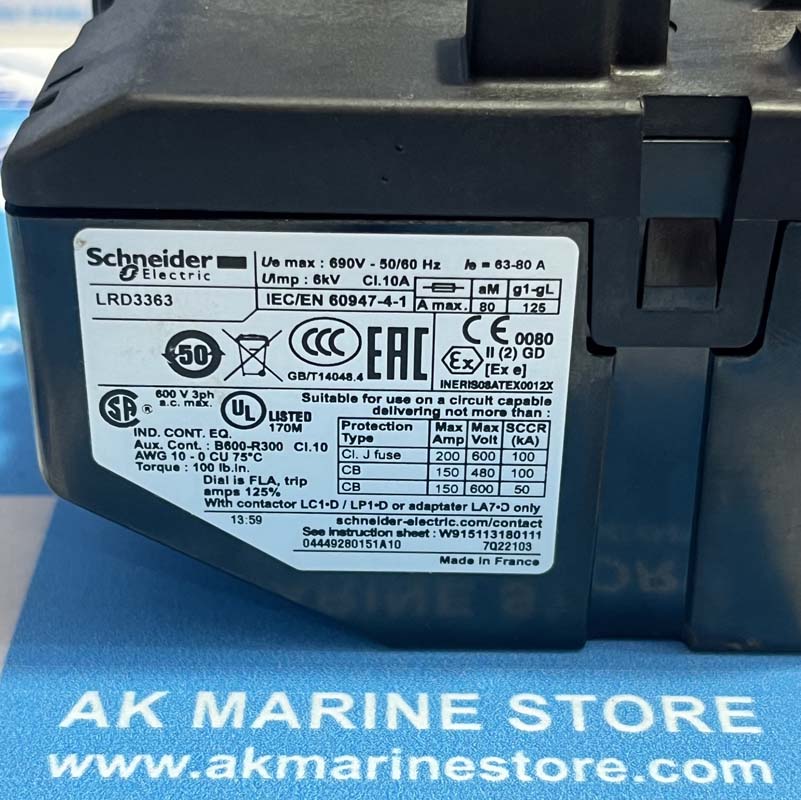 SCHNEIDER ELECTRIC LRD3363 THERMAL OVERLOAD RELAY