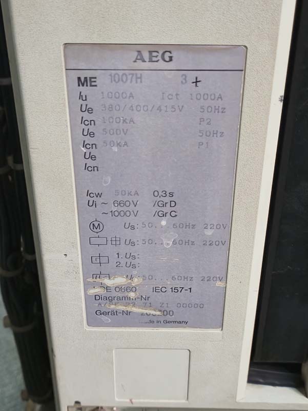 AEG ME1007H AIR CIRCUIT BREAKER 1000A-1 AEG ME1007H AIR CIRCUIT BREAKER 1000A