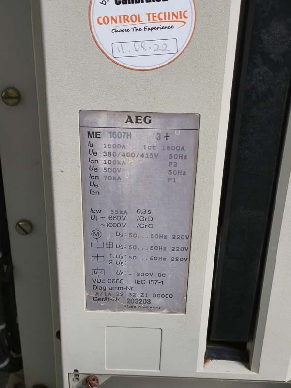 AEG ME1607H AIR CIRCUIT BREAKER 1600A-1 AEG ME1607H AIR CIRCUIT BREAKER 1600A