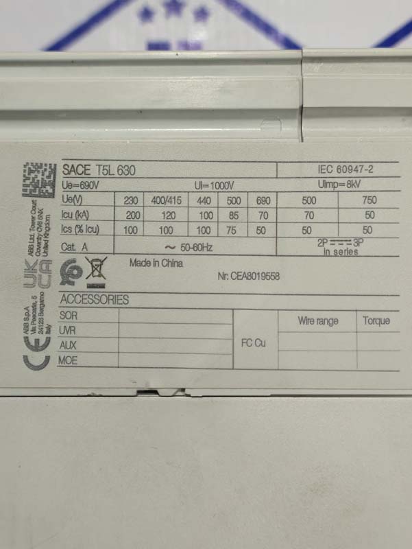 ABB TMAX T5L630 CIRCUIT BREAKER 630A-7 ABB TMAX T5L630 CIRCUIT BREAKER 630A